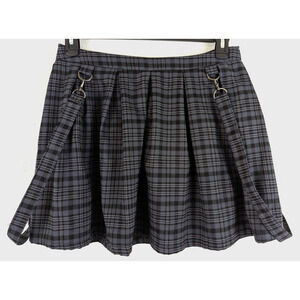 Hot Topic sz L Plaid Mini Skirt with shoulder straps gray black 0732